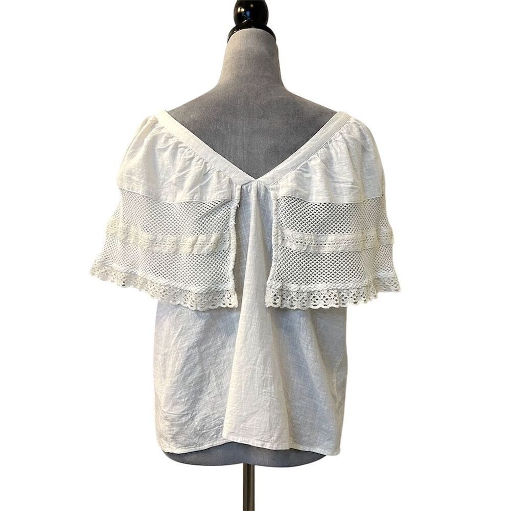 Old Navy Ivory Lace Flutter Sleeve Blouse L Casual Top Spring Summer - Picture 2 of 8